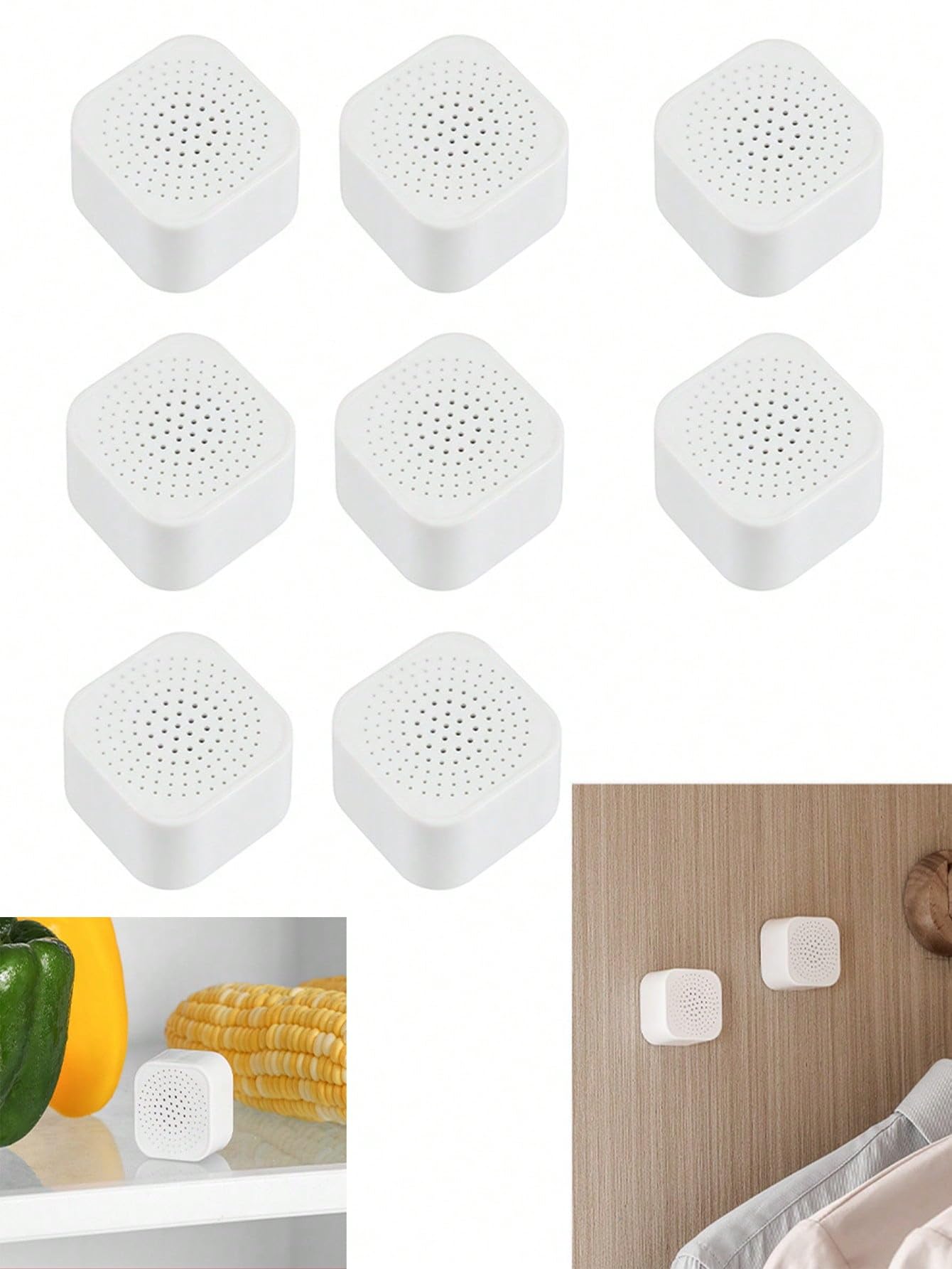 6Pcs Activated Bamboo Charcoal Mini square stickable Adhesive Deodorizer, odor absorber Box for Refrigerator, wardrobe, airfreshner, Cabinet, Car, Home, Dehumidification