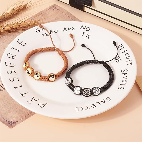 Miniatura 5 de Craftdady 60 cuentas esmaltadas de aleación de zinc Yin Yang de disco redondo plano Tai Chi Taoísmo cuentas espaciadoras sueltas 0.335x0.138 in para