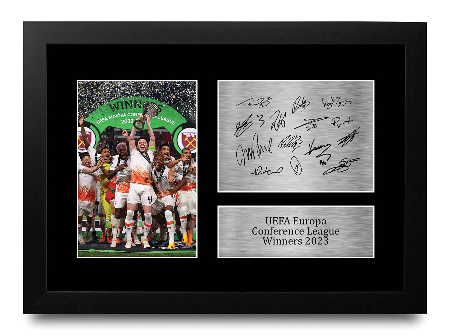 HWC Trading FR A4 The Hammers UEFA Conference League Winners 2022-2023 Printed Memorabilia Signed Autograph Photograph Display for Football Fans and Supporters - A4 Framed