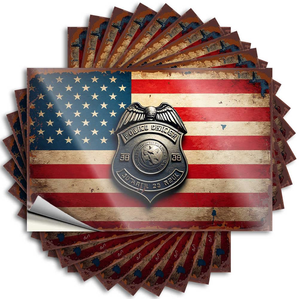 Tattoo Girly Peel and Stick - Police Officer Badge On American Flag Background Helmet Funny Waterproof Vinyl for Narrow(8X12CM)