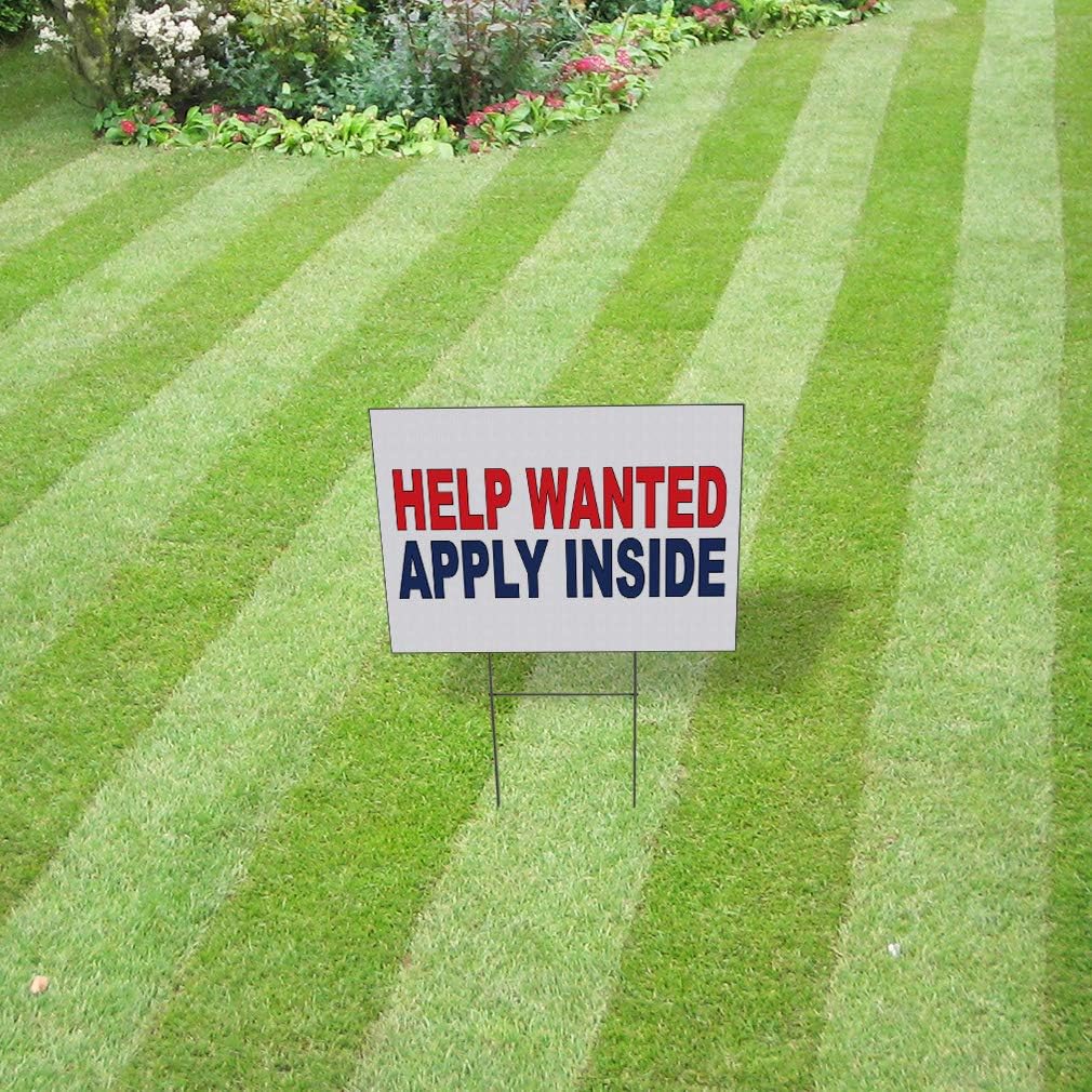 Fastasticdeals Weatherproof Yard Sign Help Wanted Apply Inside Red Blue Lawn Garden 24x18 Inches 2 Sides Print