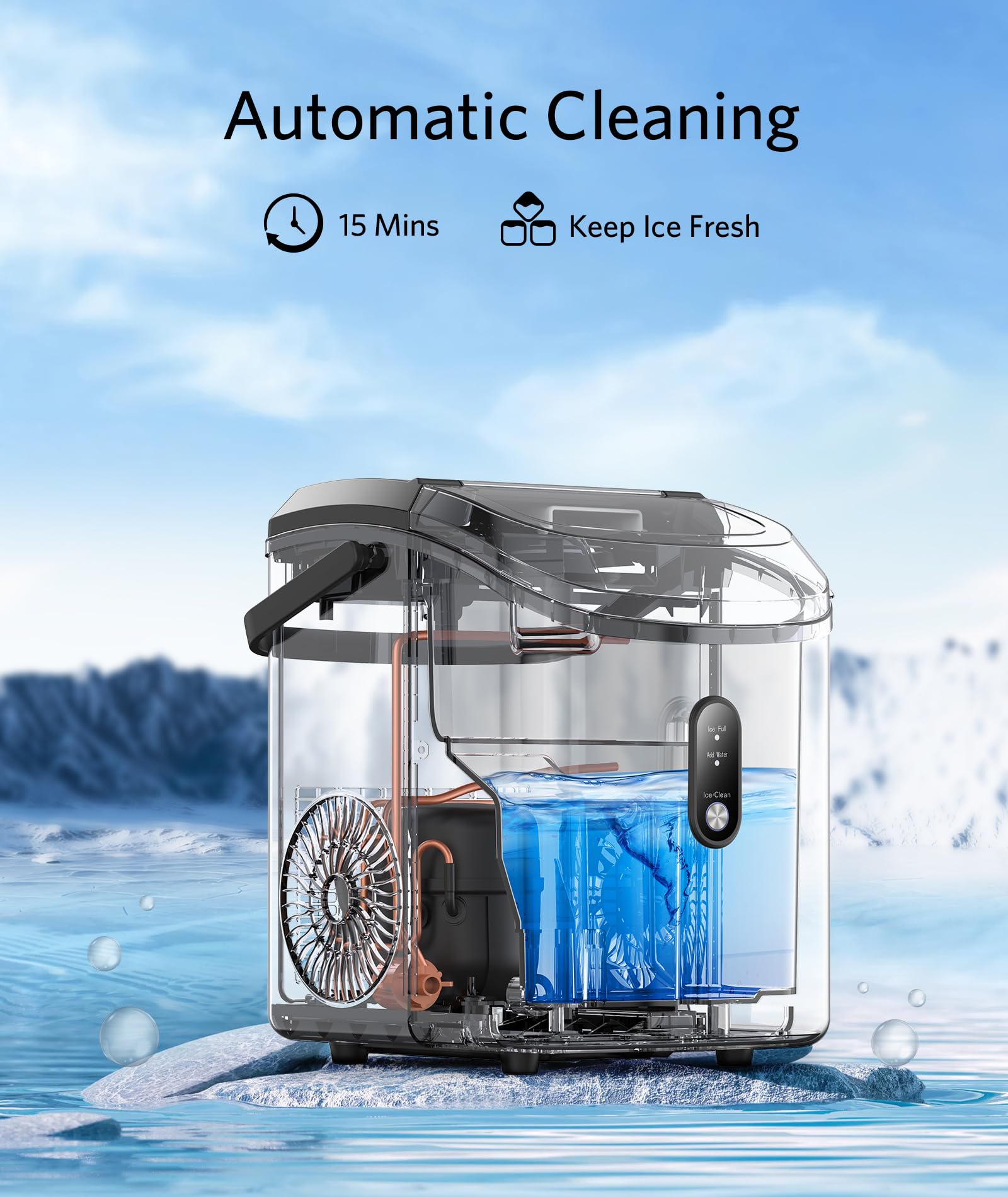 Nugget Ice Makers Countertop, Pellet Ice Maker Machine with Soft Chewable Ice, 34lbs/Day, One-Click Operation, Pebble Ice Maker Countertop with Self-Cleaning for Home/Office/RV/Camping on Fridge.com