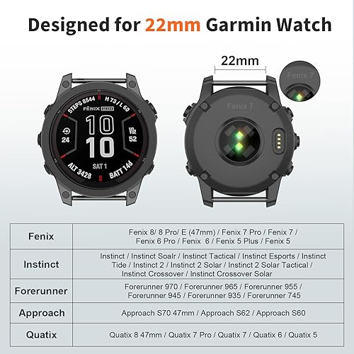 22mm Watch Band for Garmin Fenix 7/ Fenix 6/ Fenix 5/ Fenix 8 47mm/ Tactix 8 47mm, Soft Silicone Replacement QuickFit Bands for Quatix 7/7 Pro, Fenix 5 Plus/Fenix 6 Pro/Descent G1/G2(Orange)