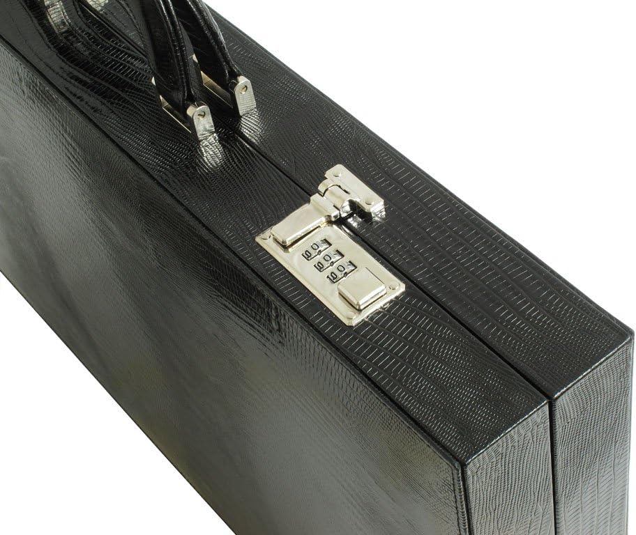 Leather Backgammon Board Set - (23" Large Attache Case, Zaza & Sacci) - Black Lizard