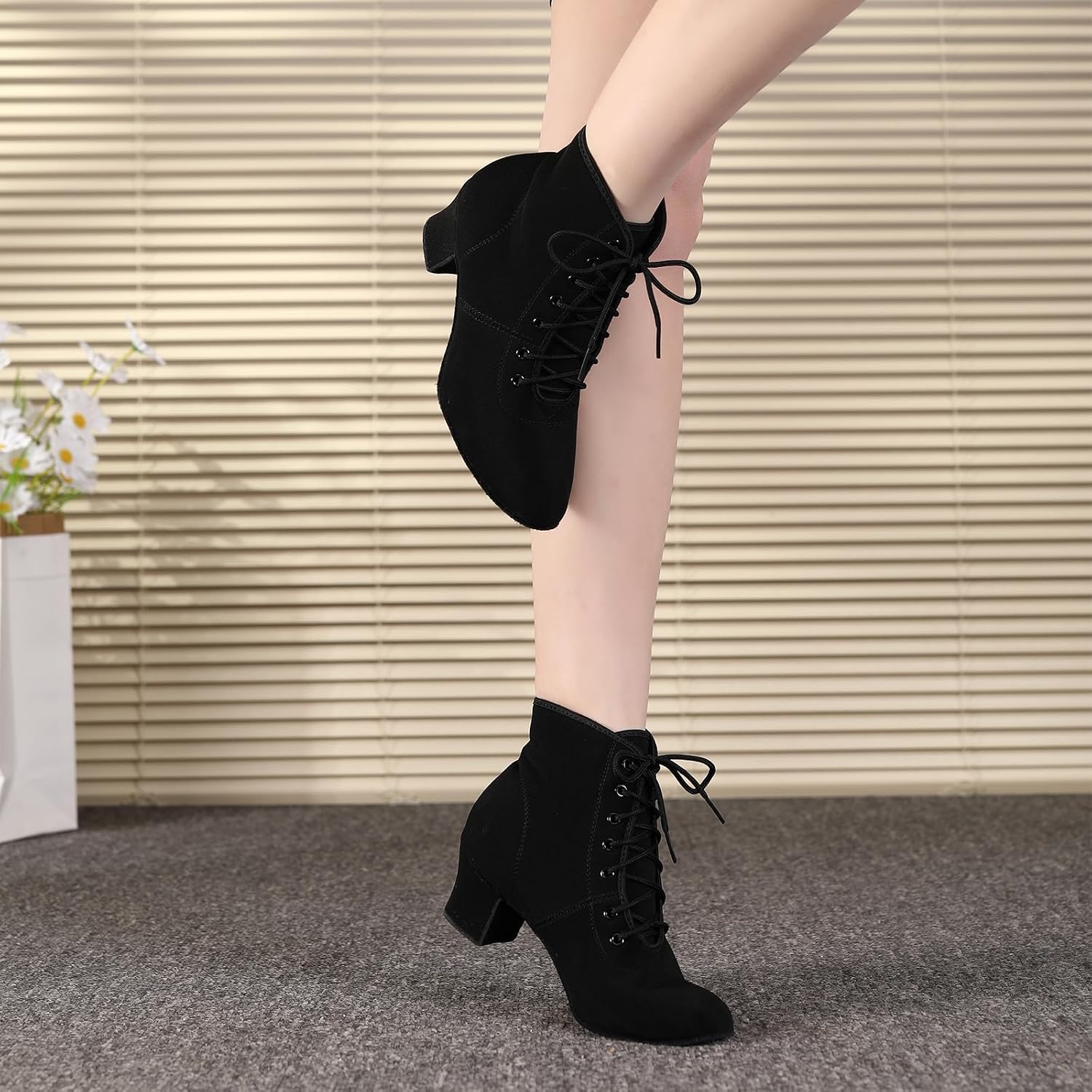 HROYL Women's Latin Dance Boots Low Heel Close Toe Ballroom Tango Performance Practice Teaching Dancing Shoes,LHD-GBNJB