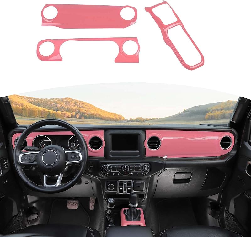 Capa de acabamento do painel e moldura do câmbio rosa para Jeep Wrangler JL JLU e Gladiator JT, 2018–2023, RT-TCZ, 3 peças
