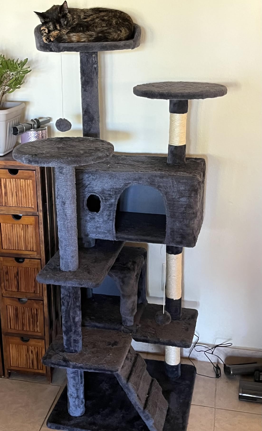 FDW Cat Tree 54in Cat Tower Multi-Level Durable Cat Scratching Post & Cozy Fun Cat Jumping Platform Space Saving Cat Condo Pet Play House for Indoor Cats,Dark Gray photo review