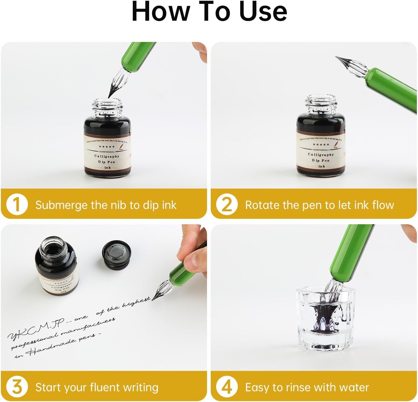 Glass Dip Pen Set,Calligraphy Pen,A Squat Crystal Signature Pen for Art, Writing, Signatures -Decoration and Business Gift (Green)