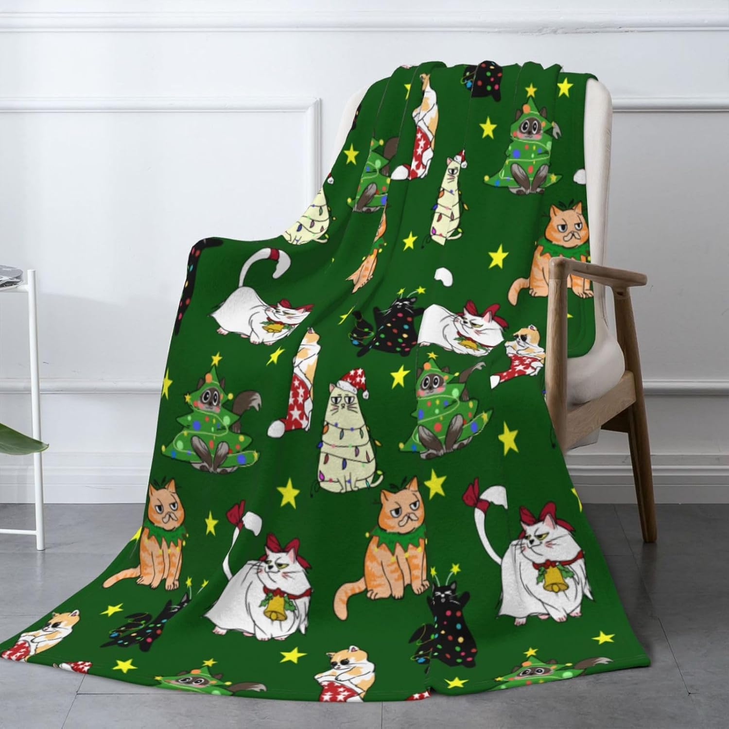 Cute Christmas Cat Throw Blanket Cozy Fluffy Plush Blanket