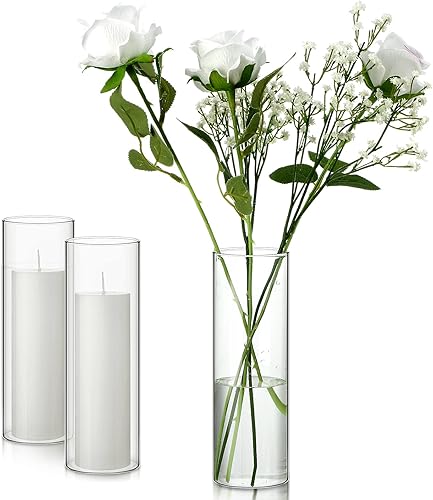 Miniatura 5 de Didaey Velas de pilar blanco y portavelas de cristal, jarrones cilíndricos transparentes para velas de pilar delgadas, centros de mesa de boda (24