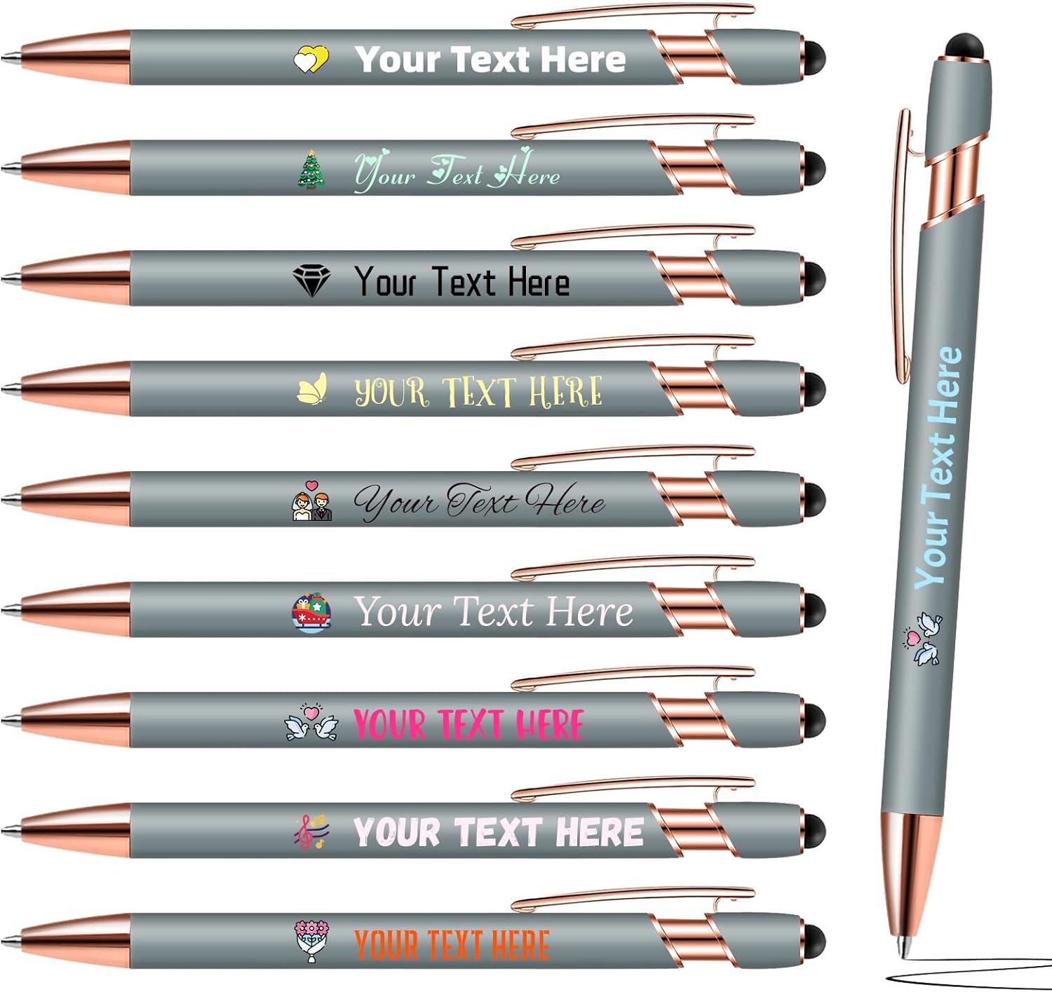 Personalized Pens with Stylus - Morandi Custom Printed Name Pens with Black Ink - Imprinted with Logo/Message - Great Gift for Office, Teachers, and Students,55 count/Pack,Morandi Green