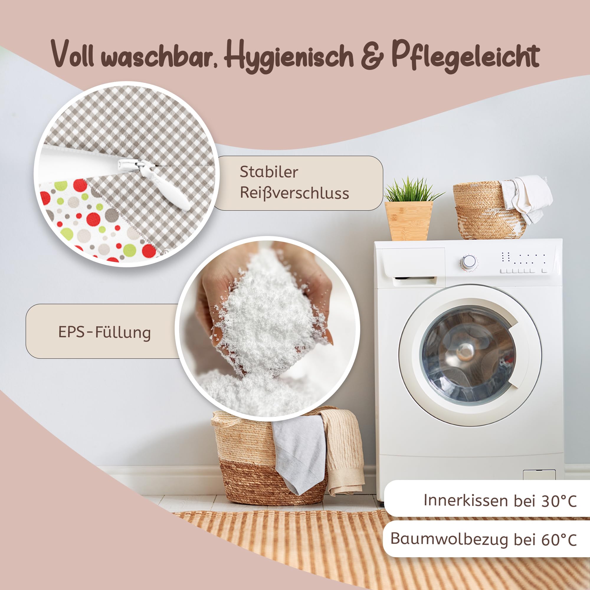joyfill® Stillkissen Mikroperlen 190cm I Schwangerschaftskissen - Made in Germany I Ideal zum Schlafen & Stillen Dank Flüsterleiser & Bequemer Füllung (Patch, Stillkissen 170)