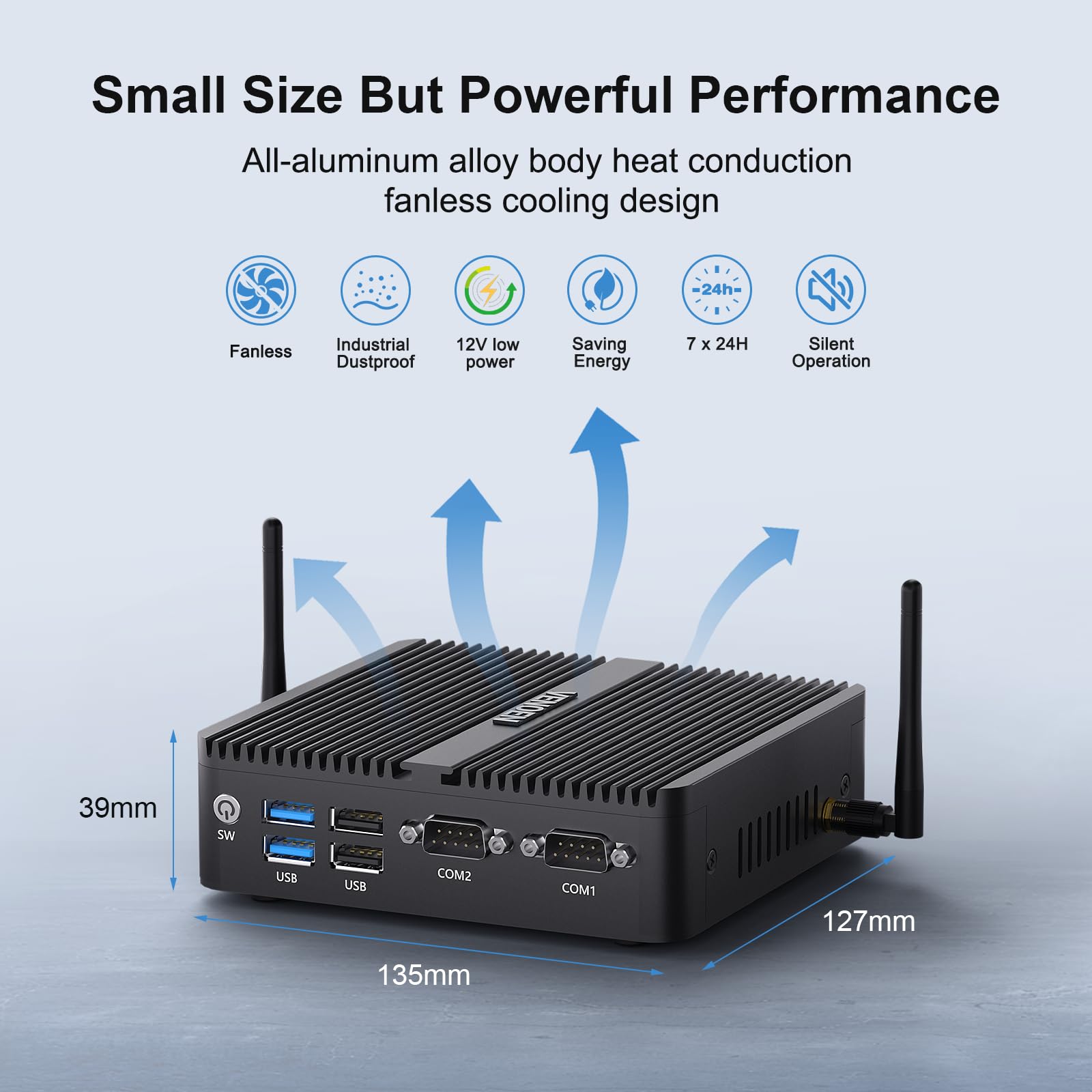 VENOEN Mini PC Industrie N95 lüfterloser PC Dual LAN Industrial Desktop PC | 8GB RAM 128GB SSD, Dual HD, DP, 4K Mini Computer Dual RS232 COM, WIFI, BT4.2, Auto Power On, Linux/Win11 Pro