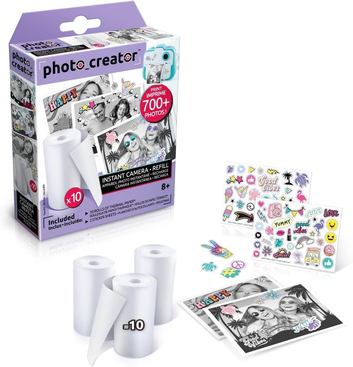 Photo Creator Instant Camera Refill 10 Pack, Photo Creator, Over 700 Prints, Instantly Dry, Personalise Prints with Cool Stickers!, White (CLK 005)