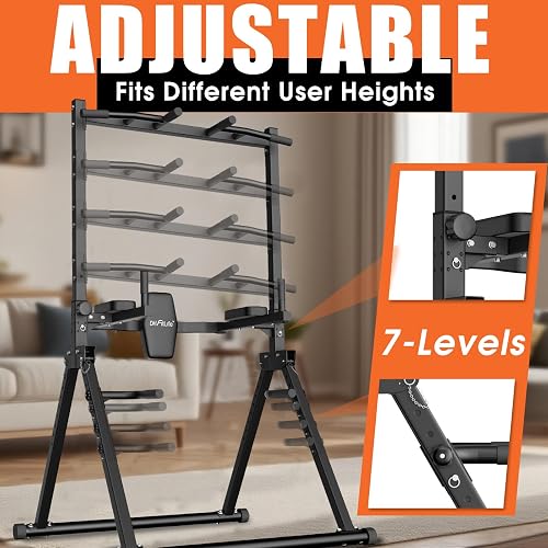 DH FitLife Power Tower Dip Station Pieghevole | Barra Trazioni Autoportante | 7 Altezze | Dip Parallele & Supporti per Bilanciere/Schienale | Stazione Fitness Multifunzionale | Power Rack for Home Gym - 4