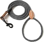 Mile High Life Dog Leash, Braided Cotton Rope Leashes with Leather Tailor Tip with Leather Tip - Heavy Duty Metal Clasp, 4FT, 1/2" Thick - Wedding, Walking Leash for Medium Large Dogs(Cream White)