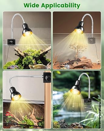GlowUp Reptile Heat Lamp, Tortoise Heat Lamp with 2 * Basking Bulb, 360° Swivel Clamp Stand, E27 Basking Light for Reptiles Lizard, Turtle, Snake, Chameleon