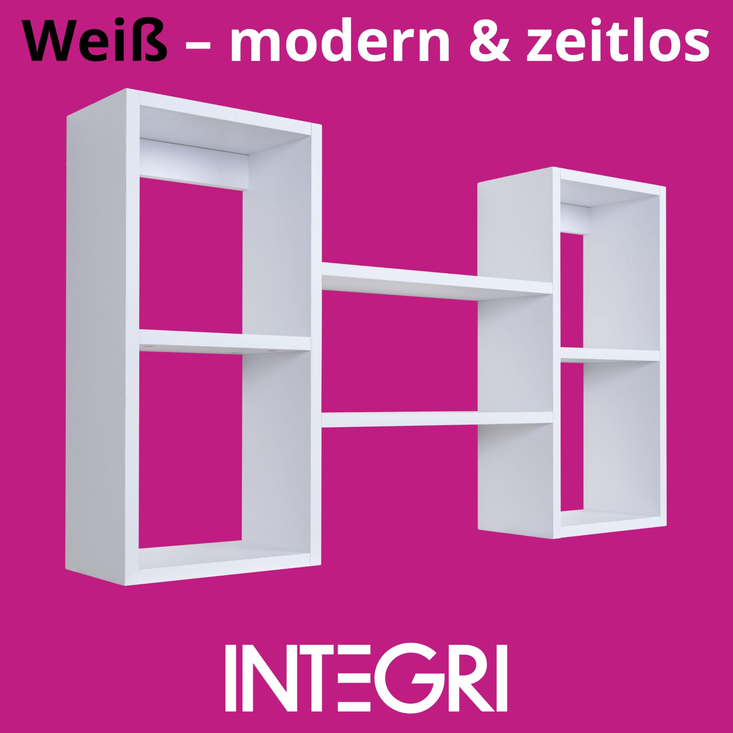Bücherregal - Wandregal - Hängeregal - Schweberegal - Würfelregal 102x60x18 cm, Regal schmal - Deko Wohnzimmer - Regal Weiß - Regale für Küche, Badezimmer, Wohnzimmer, Schlafzimmer - FTS 1