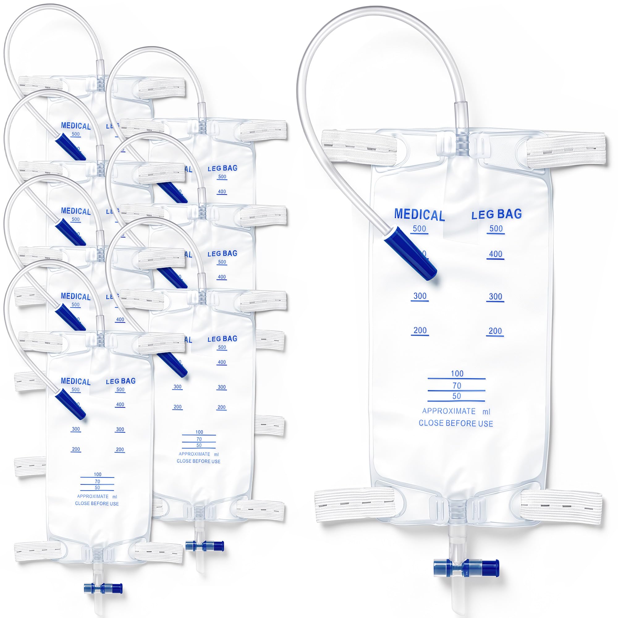 8 Pack 500ml Leg Bag, Portable Wearable Urinary Drainage Bag