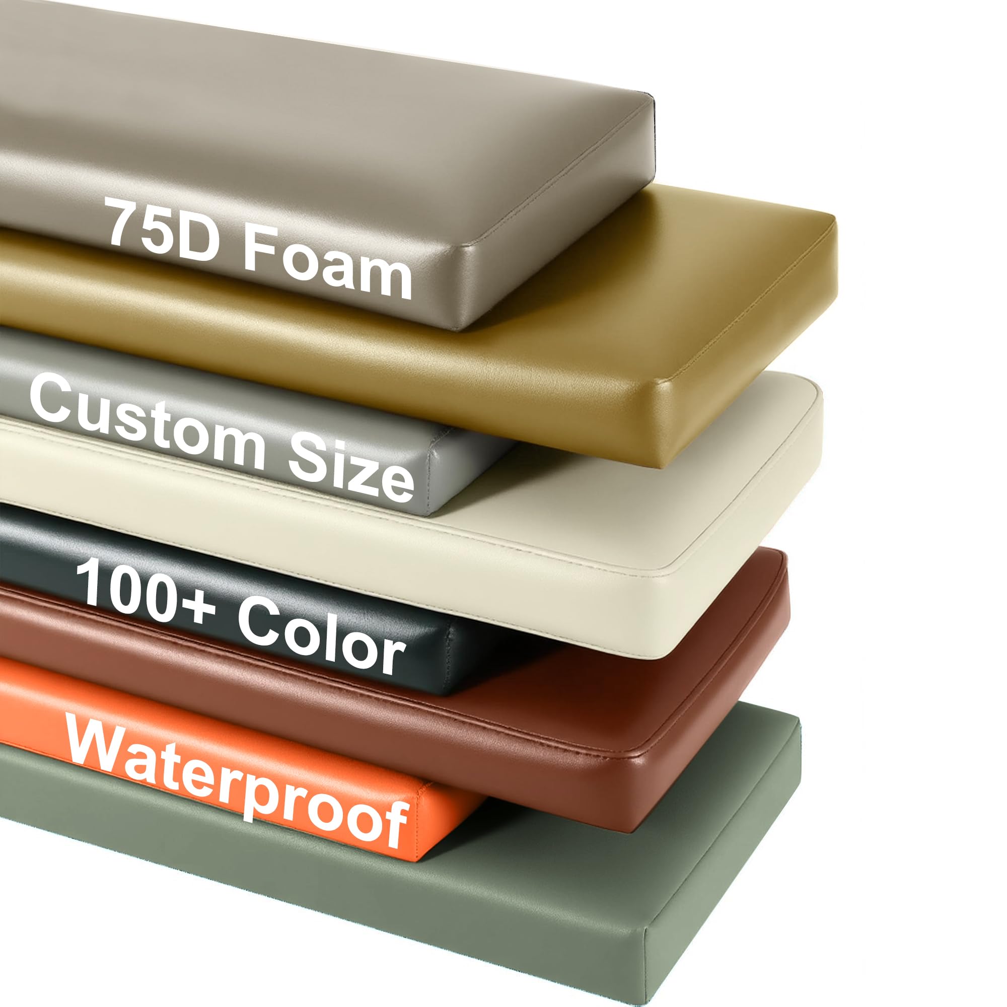 Avenix Custom Size Bay Window Seat Cushions Indoor, Waterproof Leather Custom Bench Cushion for Breakfast Reading Nook/Dining Entryway Mudroom Bench/Outdoor Patio Loveseat Bench, Anti-Slip/Scratch