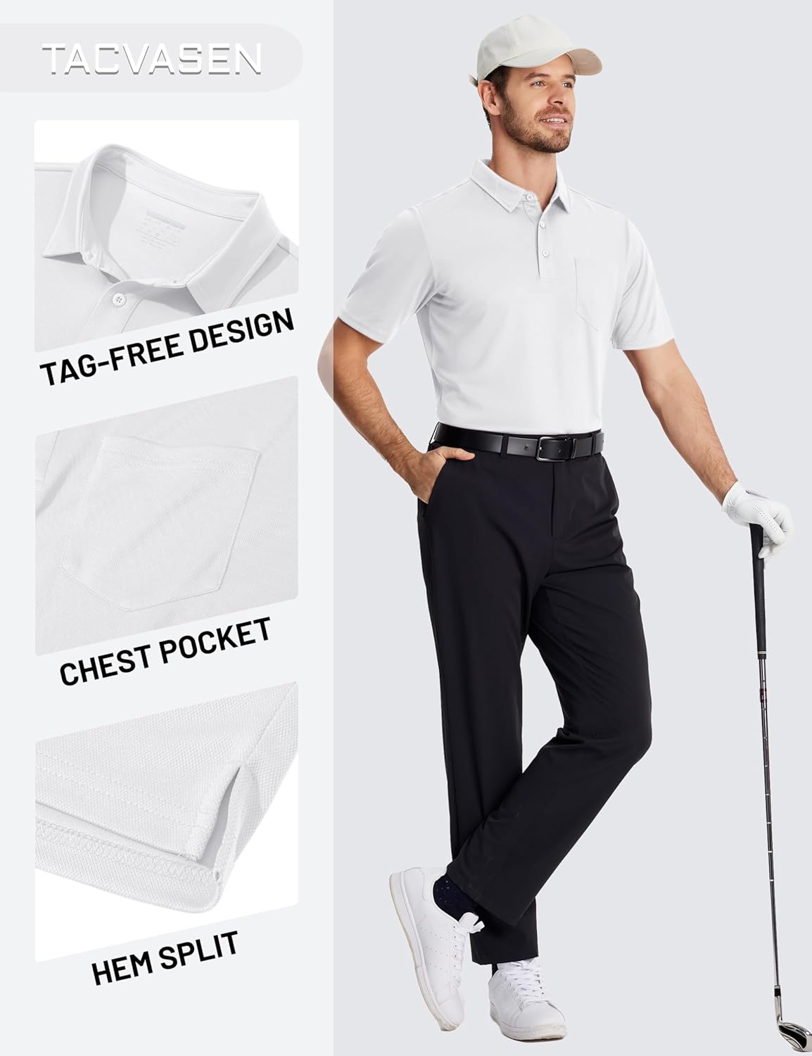 TACVASEN Mens Polo Shirts with Pocket Mens Golf Shirt Short Sleeve Performance Dry Fit Golf Work Athletic Polos - Image 3
