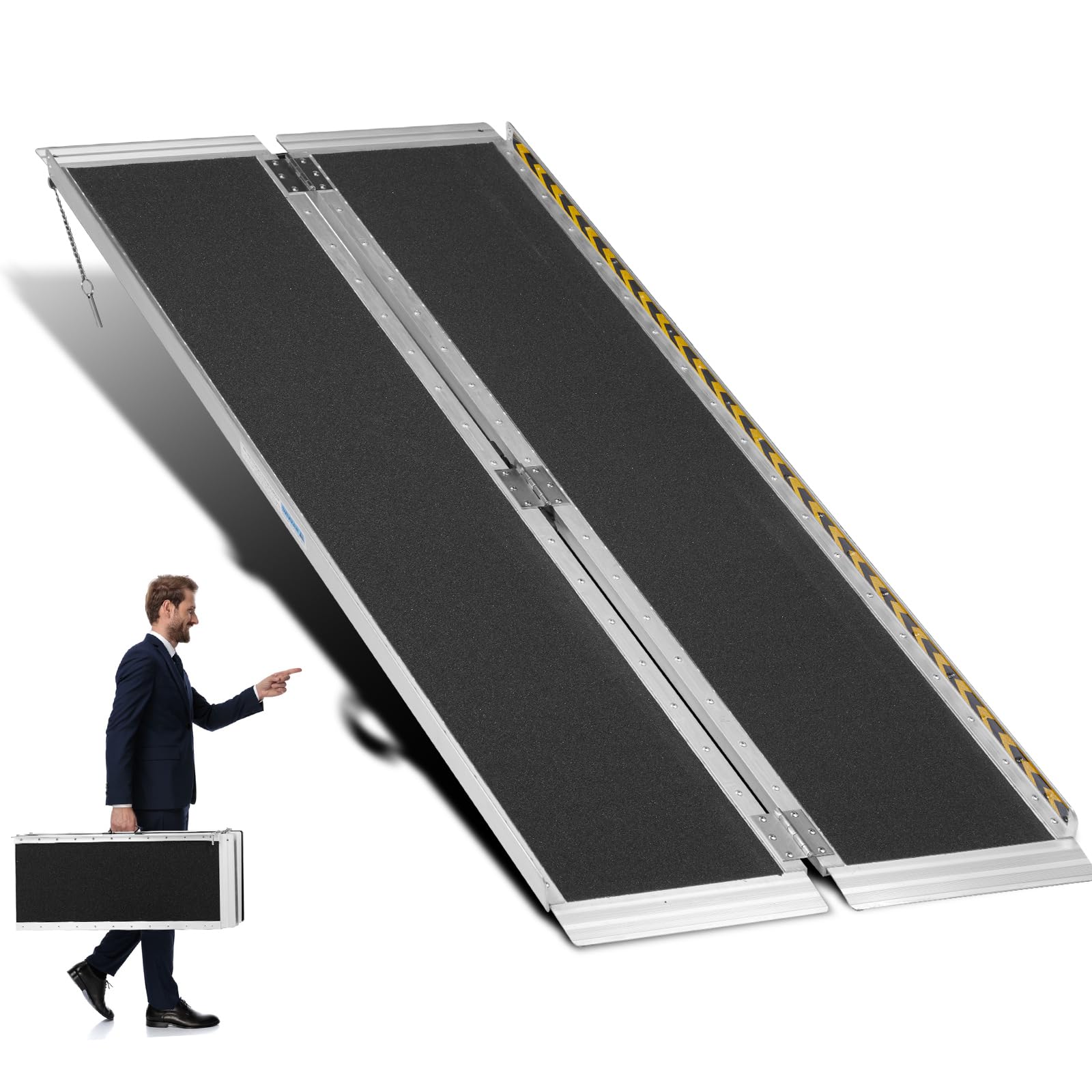 MOTORHOT 6ft Portable Wheelchair Ramp Non-Slip Aluminum Folding Handicap Home Steps Scooter Door Threshold Ramp for 6 inch -18 inch Step Heights 600 lbs Capacity 28in Wide Single Fold Ramp
