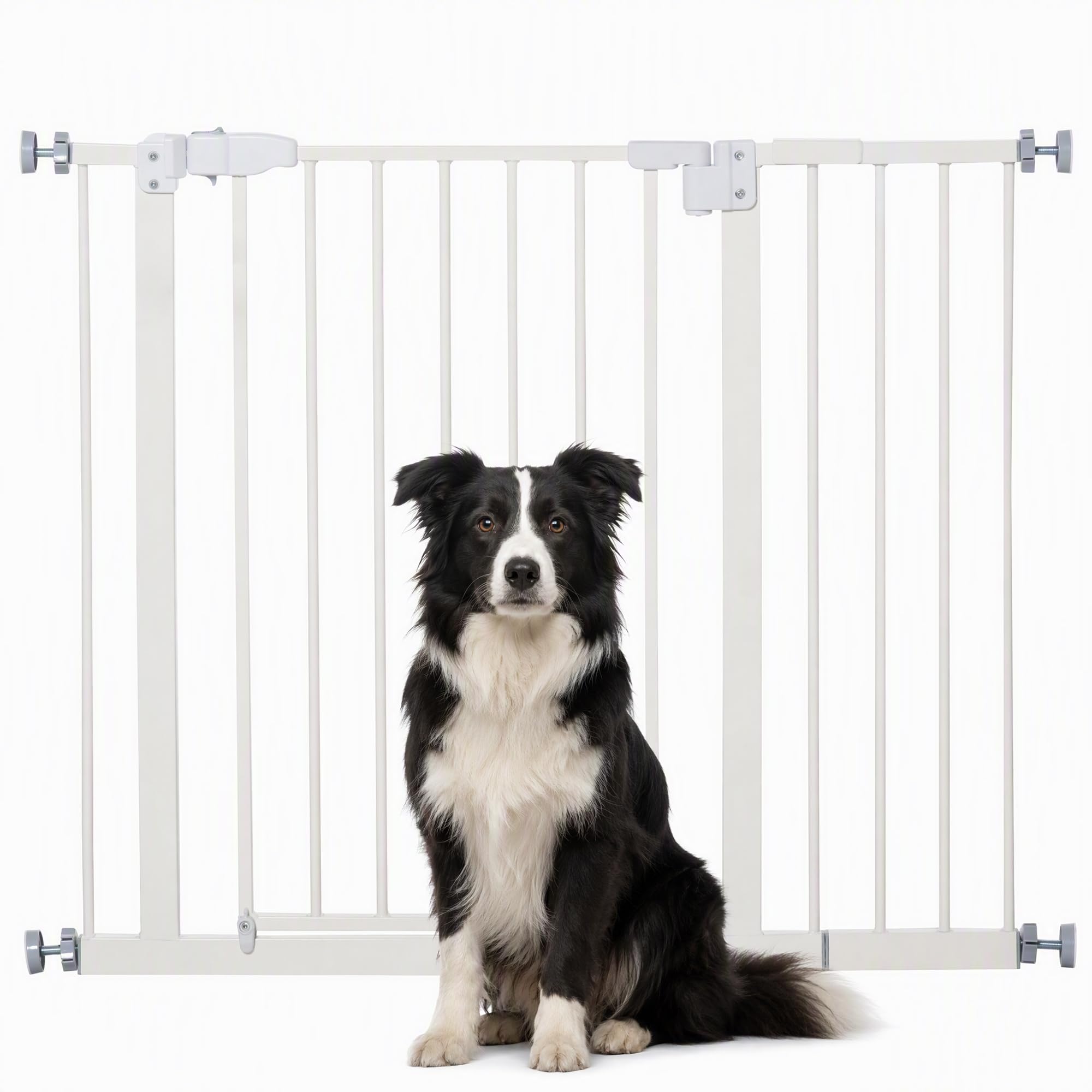 PawHut Cancelletto per Cani Estensibile Barriera per Gatti 76.2cm Bianco | Montaggio a Pressione, Chiusura Automatica, Cancello per Cani da Esterno Estensibile