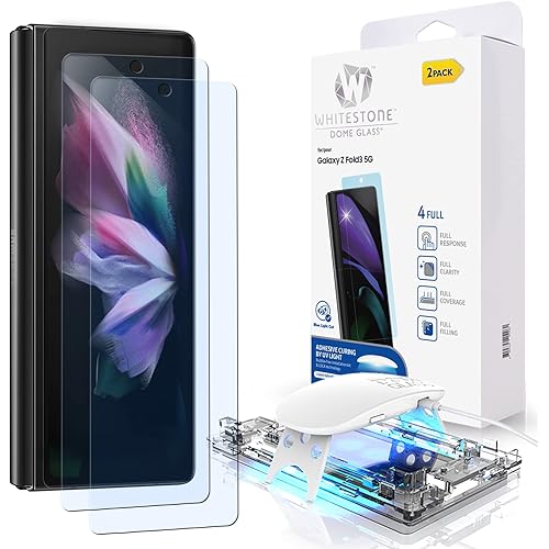 DOME GLASS Whitestone Screen Protector for Galaxy Z Fold 3 2021 Full Tempered Glass Shield with Liquid Dispersion Tech with UV lamp [Easy to Install Kit] - 2 Pack