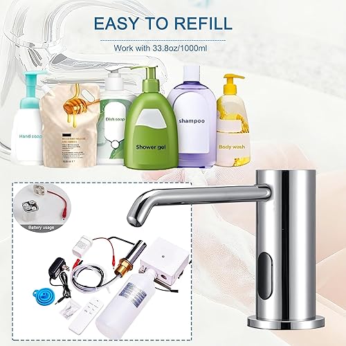 Miniatura 4 de Dispensador automático de jabón sin contacto para fregadero de cocina y baño, dispensador de jabón eléctrico integrado, sensores infrarrojos,