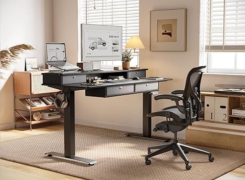 Miniatura 2 de BANTI Escritorio eléctrico de pie ajustable en altura con 4 cajones, mesa de 55 x 24 pulgadas con estante de almacenamiento, escritorio de pie,