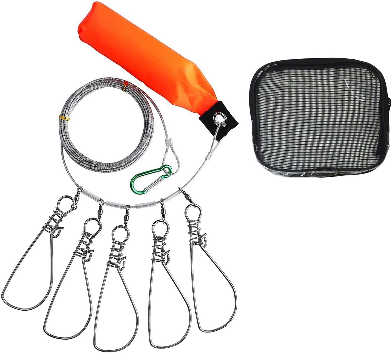 ストリンガー ストリンガーセット ワンタッチ式フック5本 ワイヤーロープ5m フロート ワイヤー収納ホルダー 収納