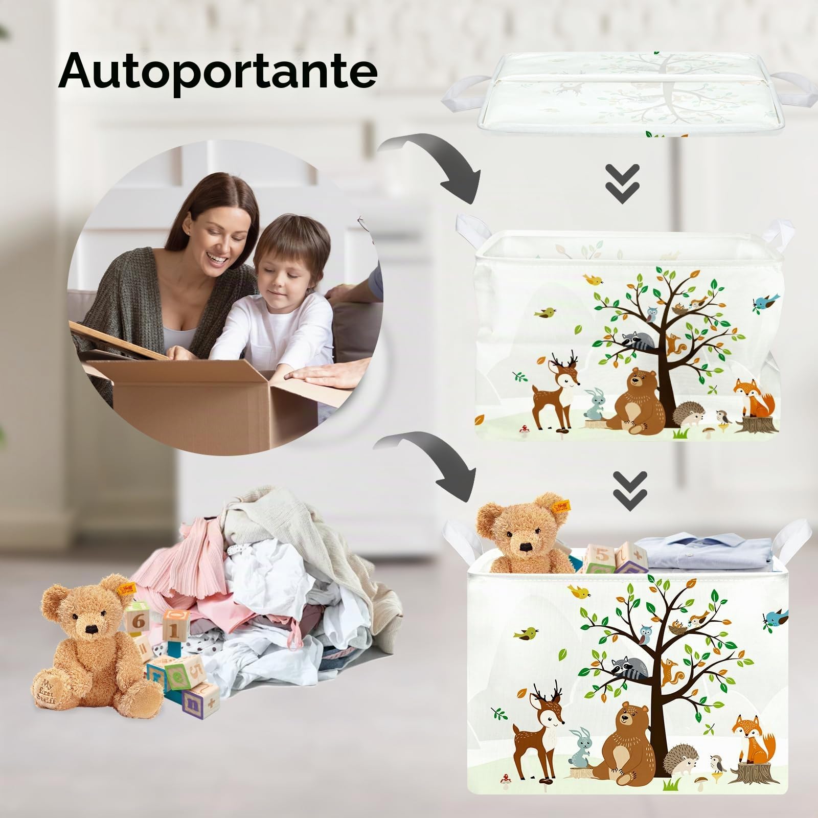 Clastyle Cestino Portaoggetti Cubo Animali Giungla 40x30x30 cm Verde Rettangolare