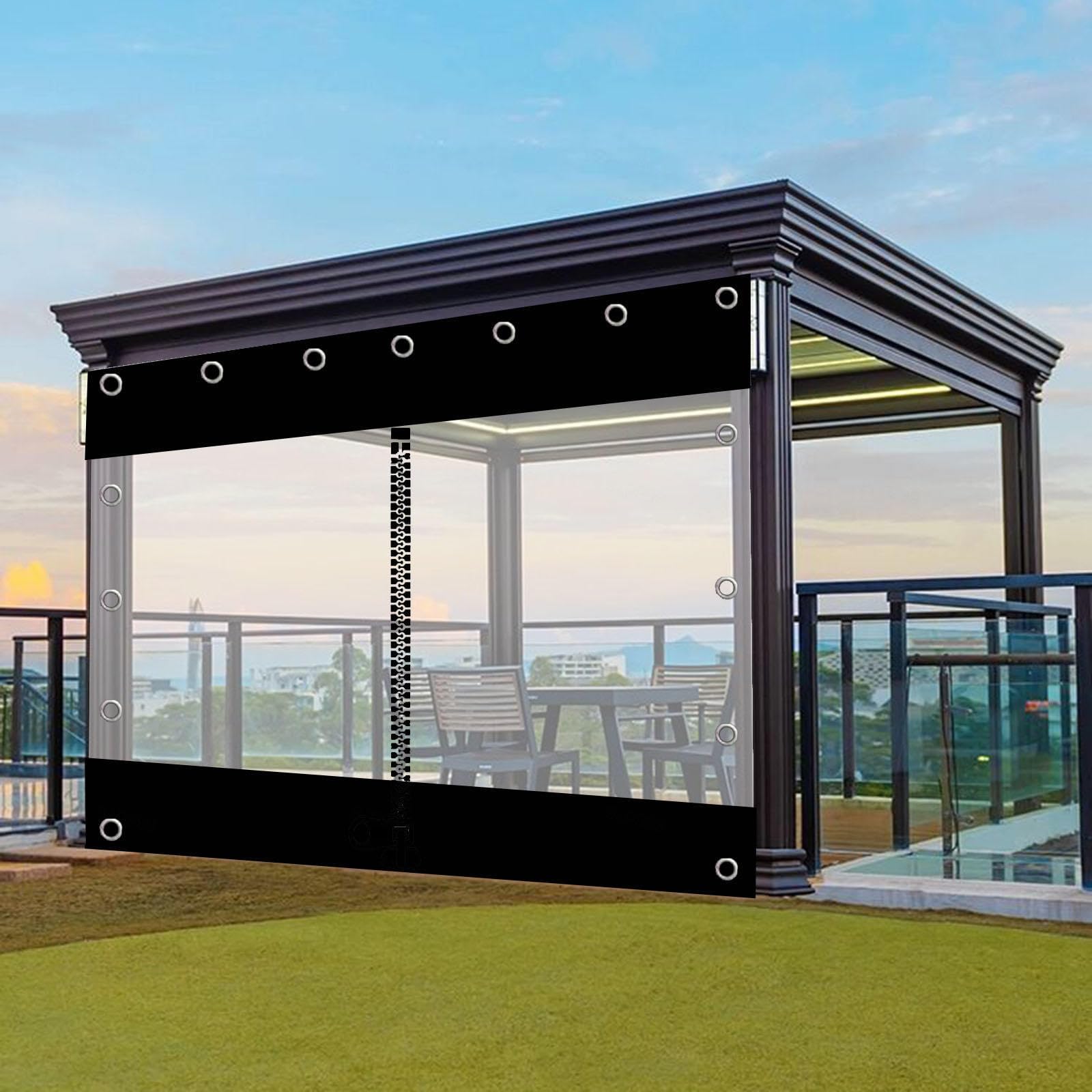 Bâche imperméable transparente avec fermeture éclair pour fermer et isoler le patio du vent