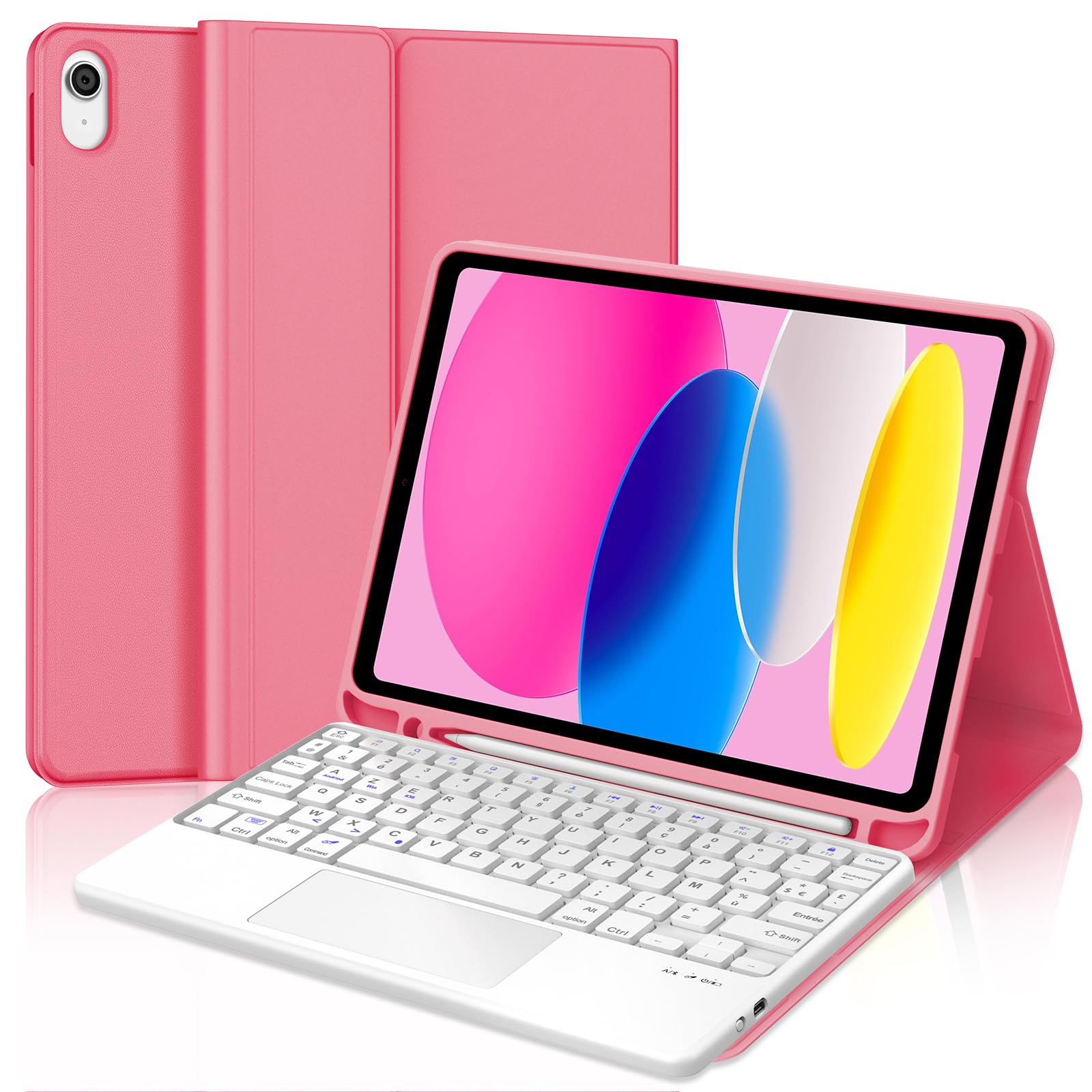 Carcasa para teclado con teclado táctil para iPad A16 11ª generación 2025/10ª generación 2022, funda de teclado Bluetooth desmontable con lápiz para iPad 10/11ª gene, 10,9/11 pulgadas
