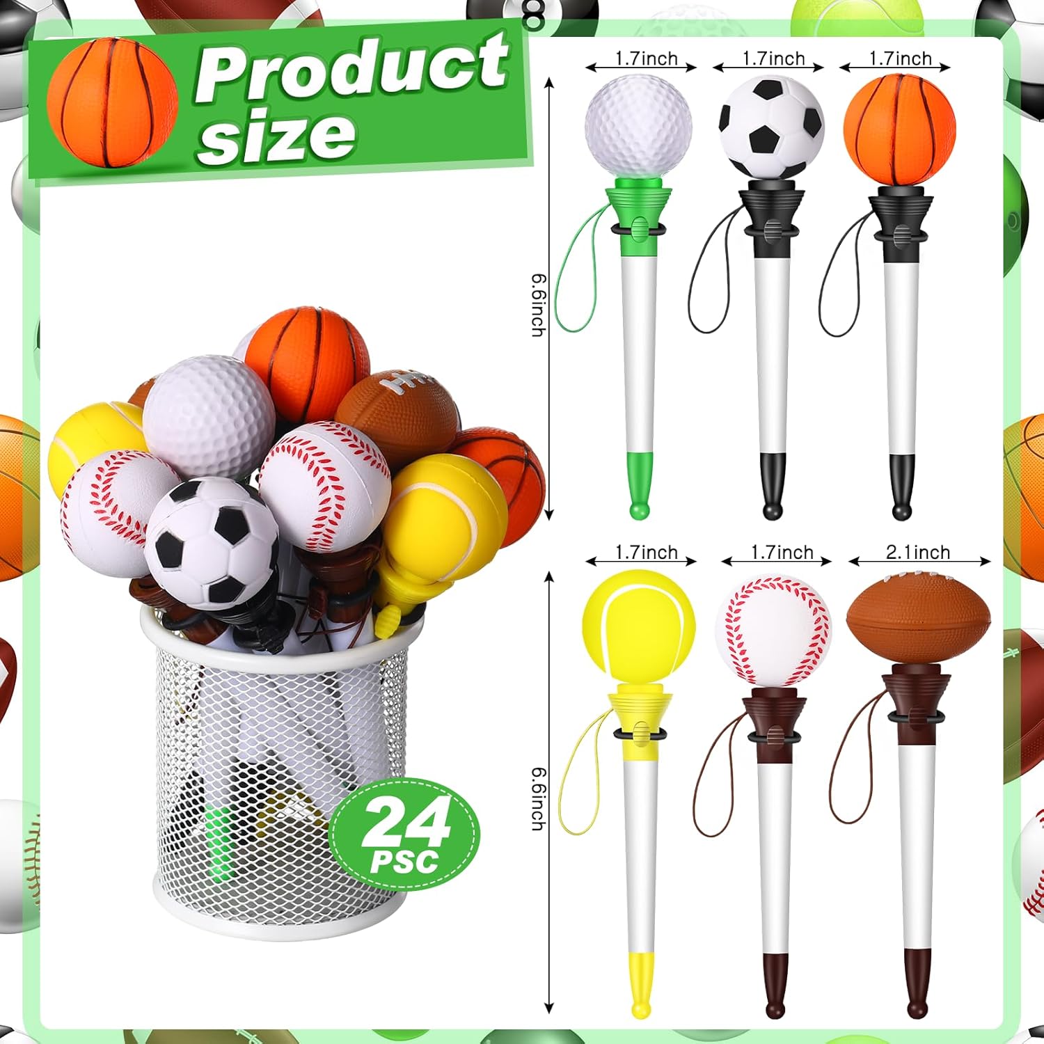 Lincia 24 Pcs Sport Funny Pen Hoop Ballpoint Novelty Bulk Plastic Sports Soccer Basketball Baseball Football Tennis Golf Themed Pen for Birthday Party Award Party Favor Supplies(Assorted)