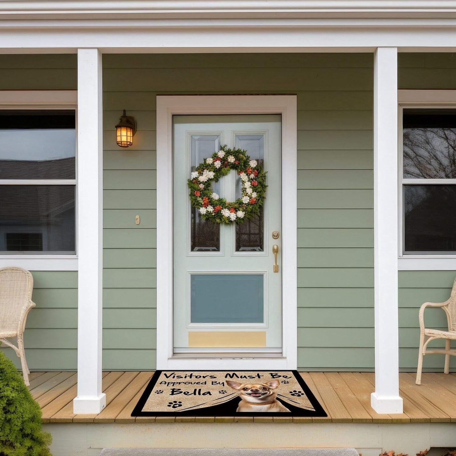 Visitors Must Be Approved Welcome Doormat Samoyed Dog Decor Funny Customized Floor Rug for Dog Lover, 27.5x17.7 Inches