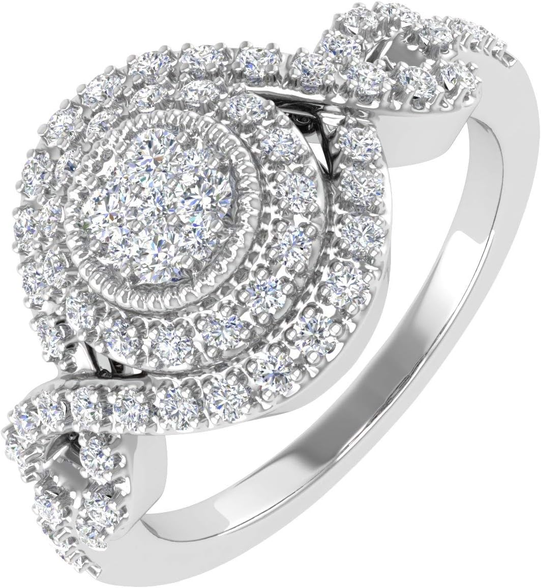 FINEROCK 3/8 Carat Prong Set Diamond Twisted Halo Engagement Ring in 14K Solid Gold (I1-I2 Clarity)