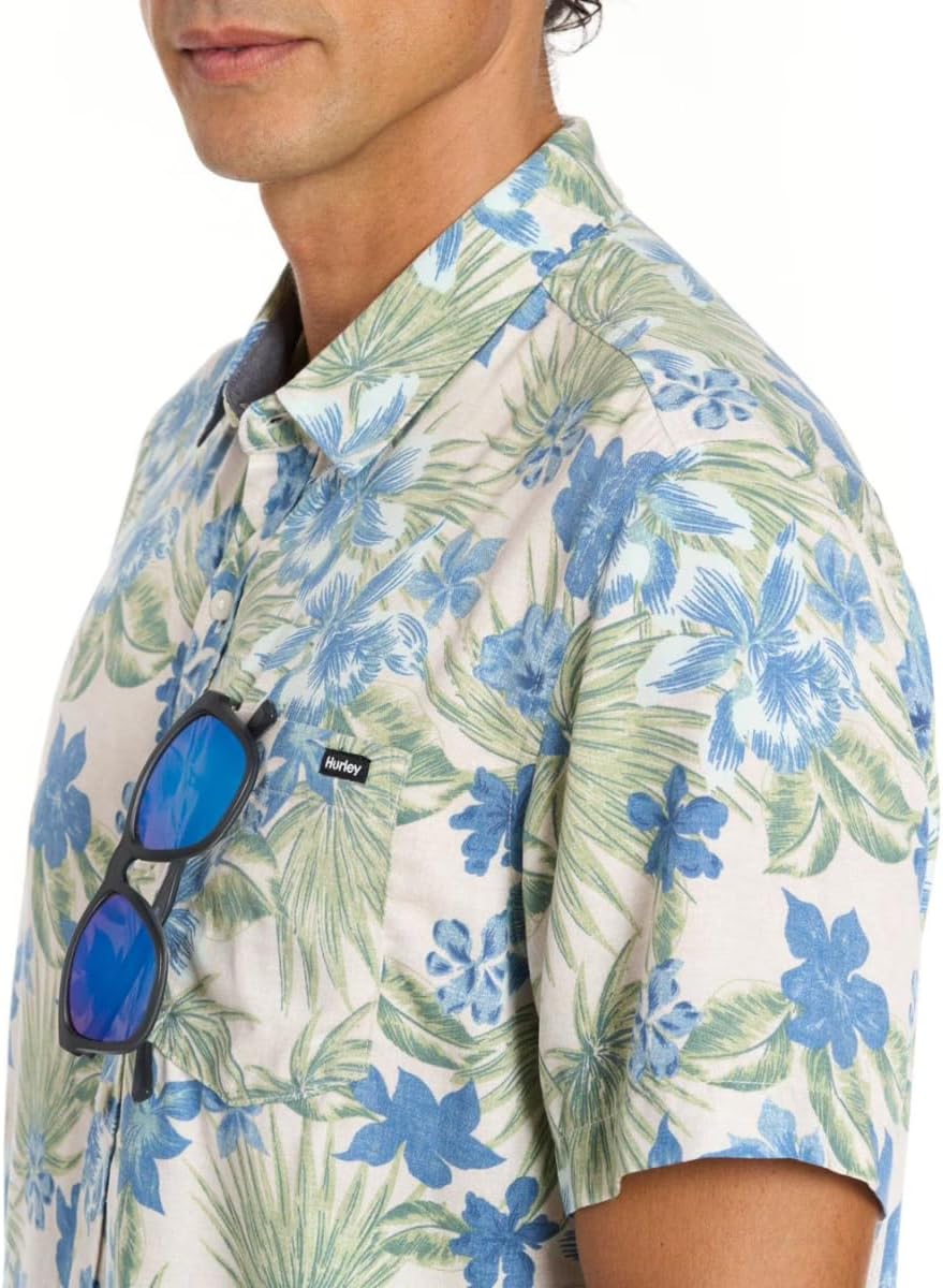 Hurley Men's Short Sleeve Casual Button Down Shirt, Regular Fit, Chest Pocket