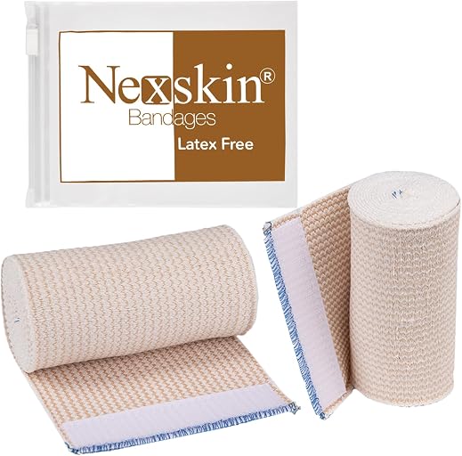 Premium Elastic Bandage Wrap (4” Wide, 2 Pack) - Nexskin Latex Free Athletic/Medical Compression Bandages Hook & Loop Fasteners at Both Ends - Lifetime Washable & Reusable Bandages