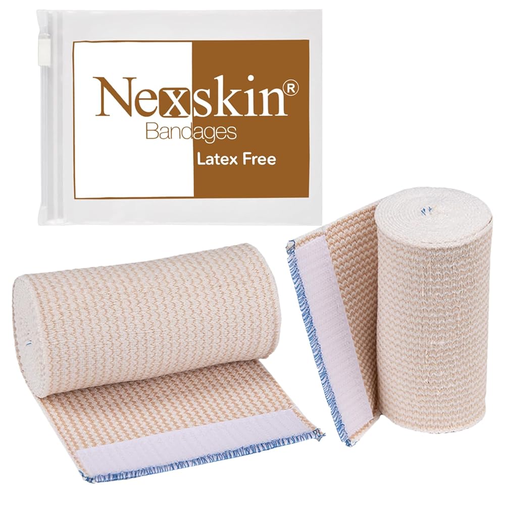 Premium Elastic Bandage Wrap (4 Wide, 2 Pack) - Nexskin Latex Free Athletic/Medical Compression Bandages Hook & Loop Fasteners at Both Ends - Lifetime Washable & Reusable Bandages