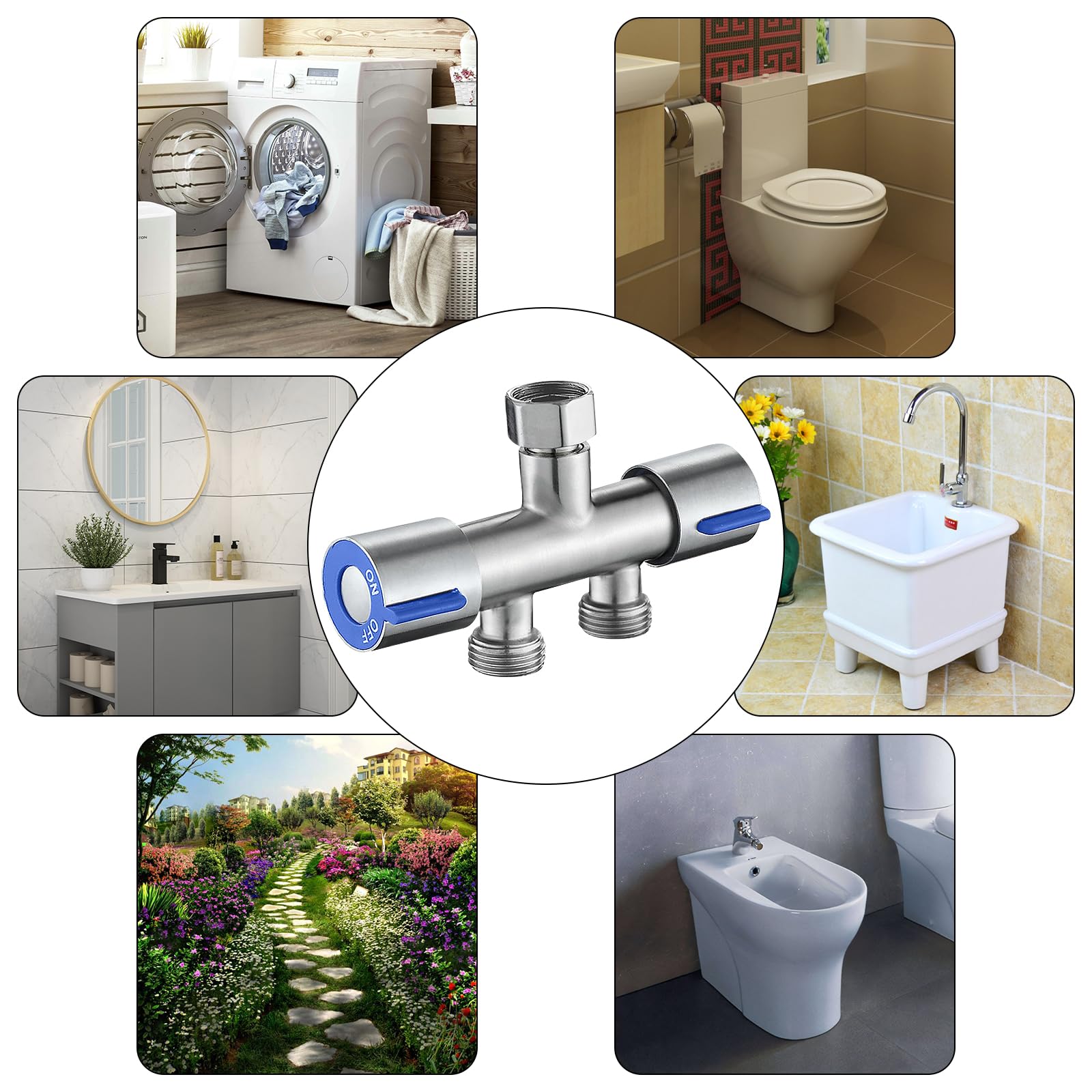 Vanne de dérivation Vanne d'angle Laiton Universel 1/2" Robinet d'Arretz de Régulation avec Poignée pour G1/2" Douchette WC, Machine à Laver, Toilettes, Jardin (B)
