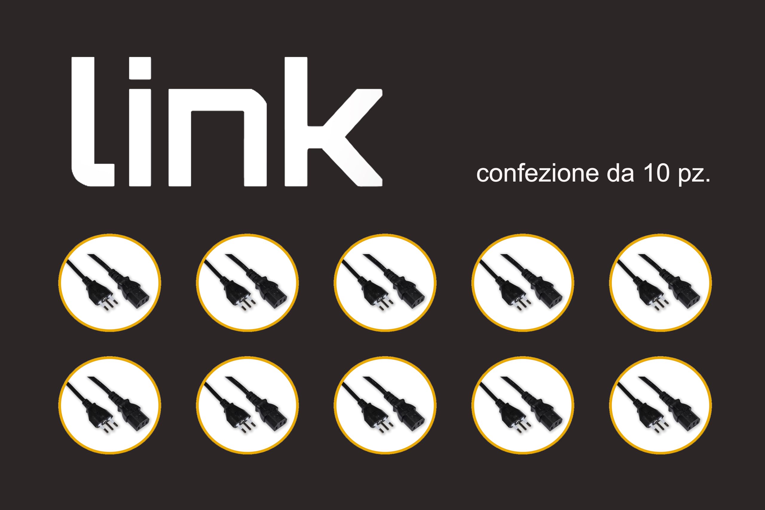 LINK LKIT1810 - cavo alimentazione spina italiana tripolare 10 a. per computer, stampanti ecc. mt. 1.8 confezione da 10 pezzi