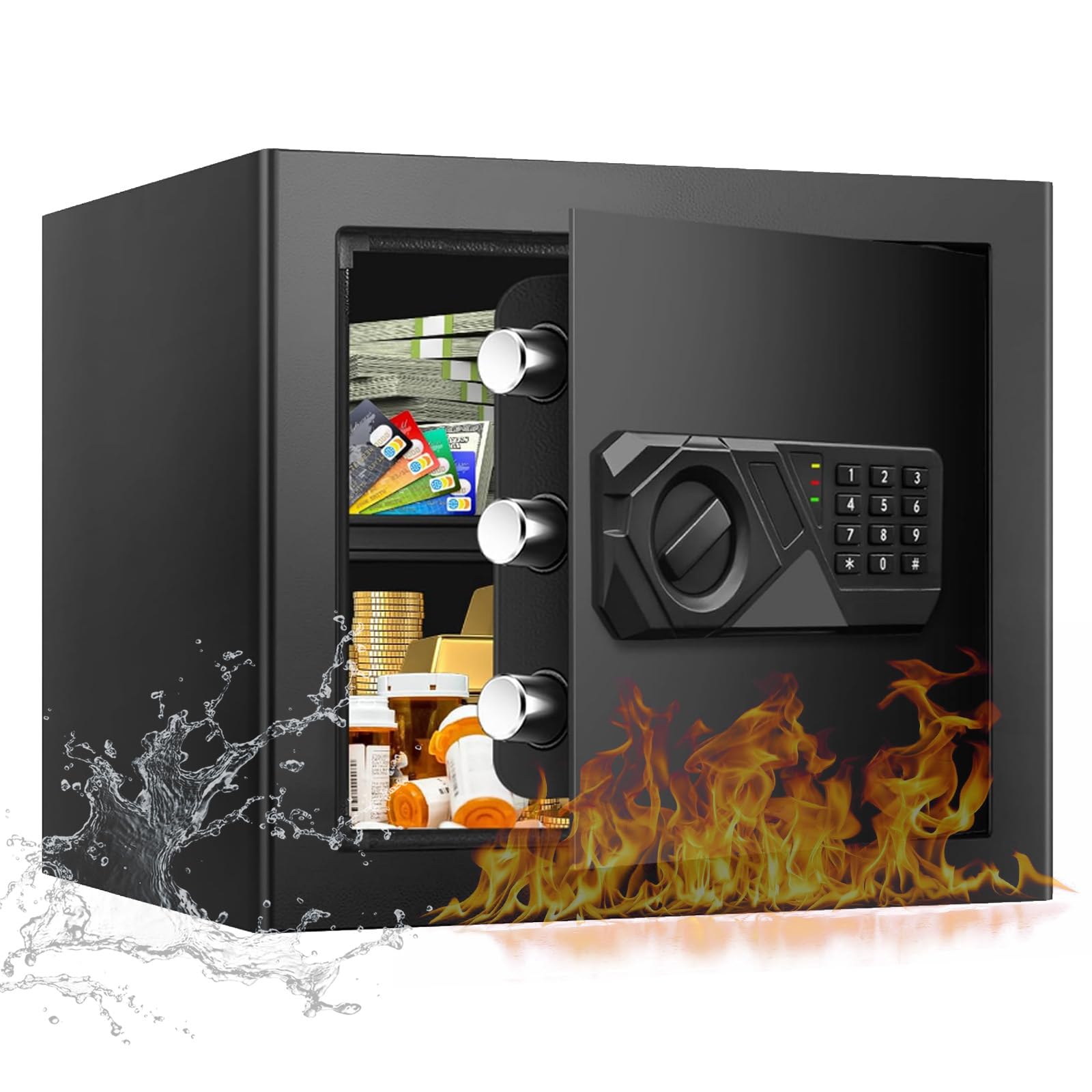 1.8 Cub Small Fireproof Safes for Home, Digital Security Home Safes Fireproof Waterproof with Programmable Keypad Keys and Alarm System, Anti-Theft Fire Safe Box for Document Money Valuables
