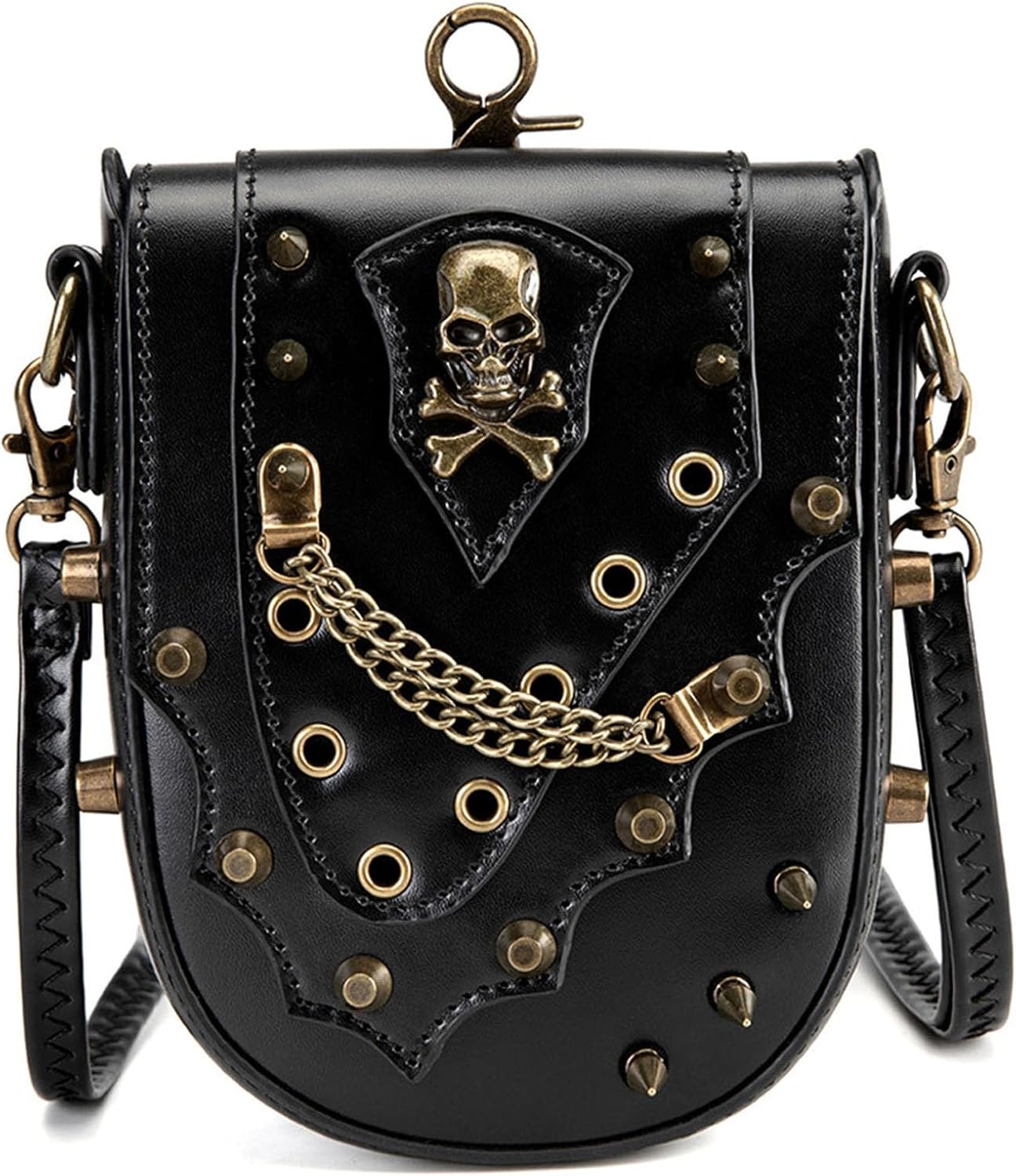 パンク スタイル ブラック クロスボディ バッグ 女の子用 スモール レザー ショルダー ハンドバッグ 携帯電話バッグ ウエスト パ