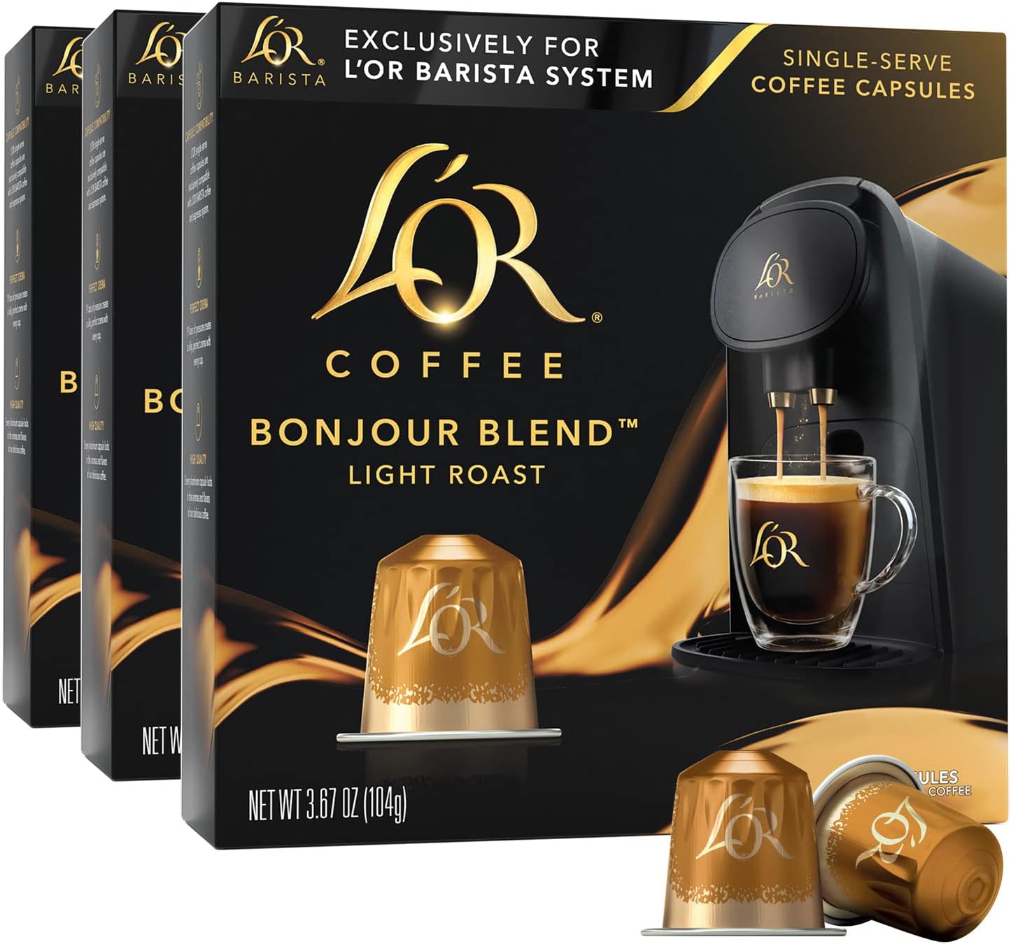 L'OR Coffee Pods, 30 Count Bonjour Light Roast Blend, Single Cup Aluminum Coffee Capsules Compatible with the L'OR BARISTA System, 30 Count (Pack of 1)
