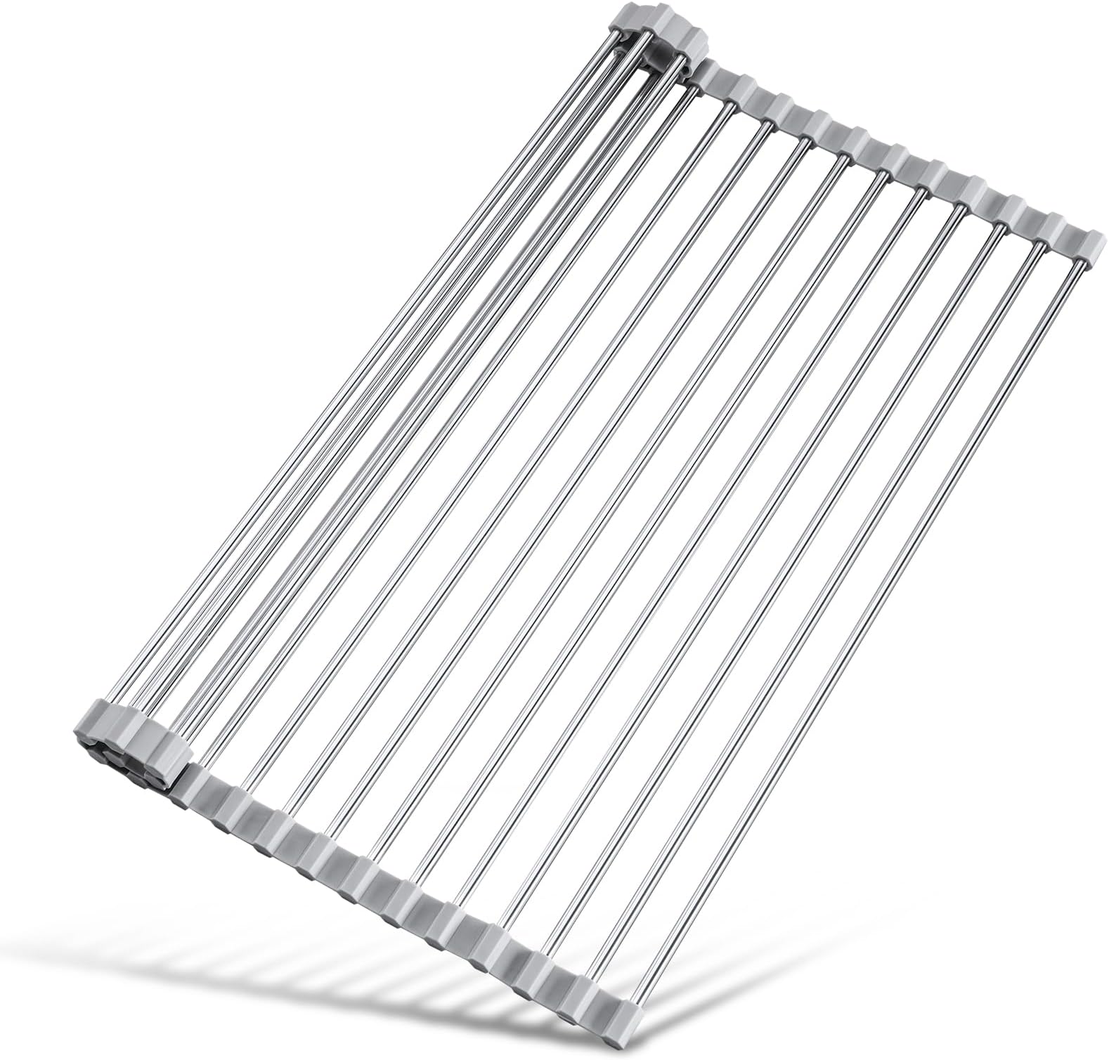 Tomorotec Roll Up Dish Drying Rack, Over The Sink Dish Drying Rack, 45 x 30 cm Portable Stainless Steel Rolling Rack Multipurpose Kitchen Drainer Caddy Organizer Storage Space Saver Shelf Holder, Gray