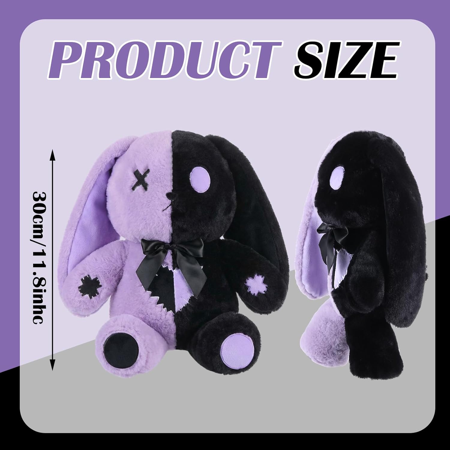 Sotiff Gothic Bunny Plush 12 Inch Gothic Bunny Gift, Black Purple Rabbit Animal, Creepy Doll Plush Rabbit with Embroidered, Goth Toy Gifts for Dark Cute Home Decor