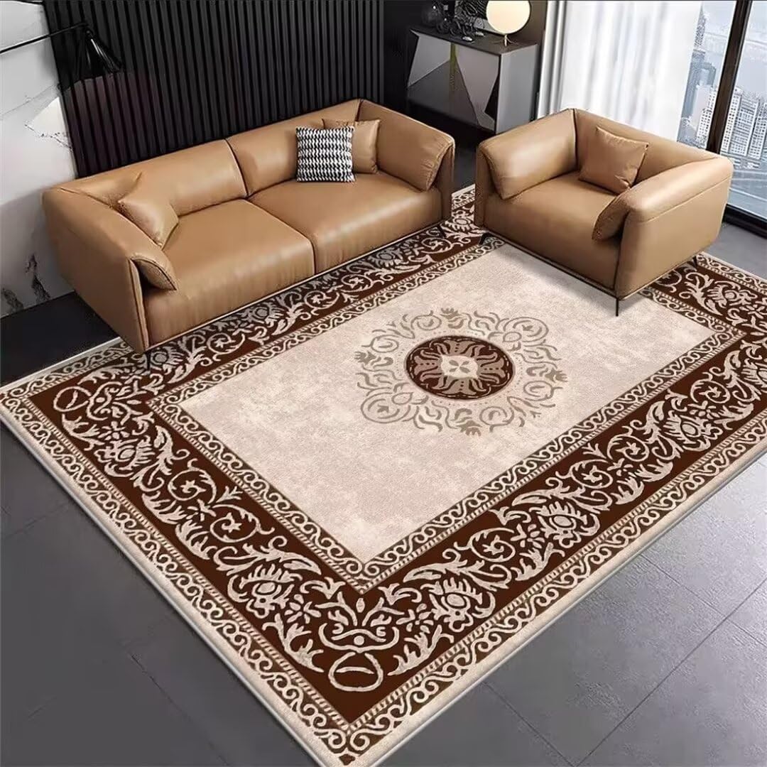 Tapis enfant garçon brun 80x120 cm avec bordure de fleurs