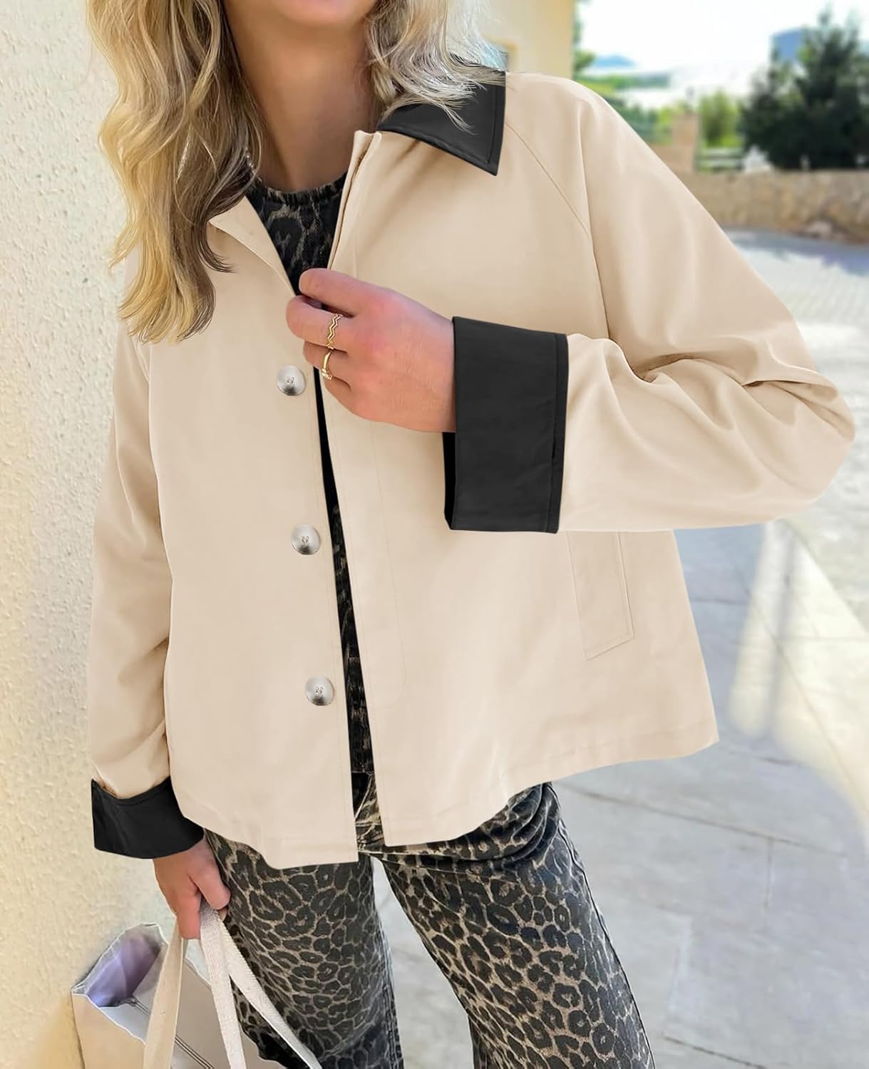 Tankaneo Womens Barn Jackets Lightweight Casual Oversized Contrast Collar Jacket Crop Trench Coat Outerwear 2025 Fall Fashion