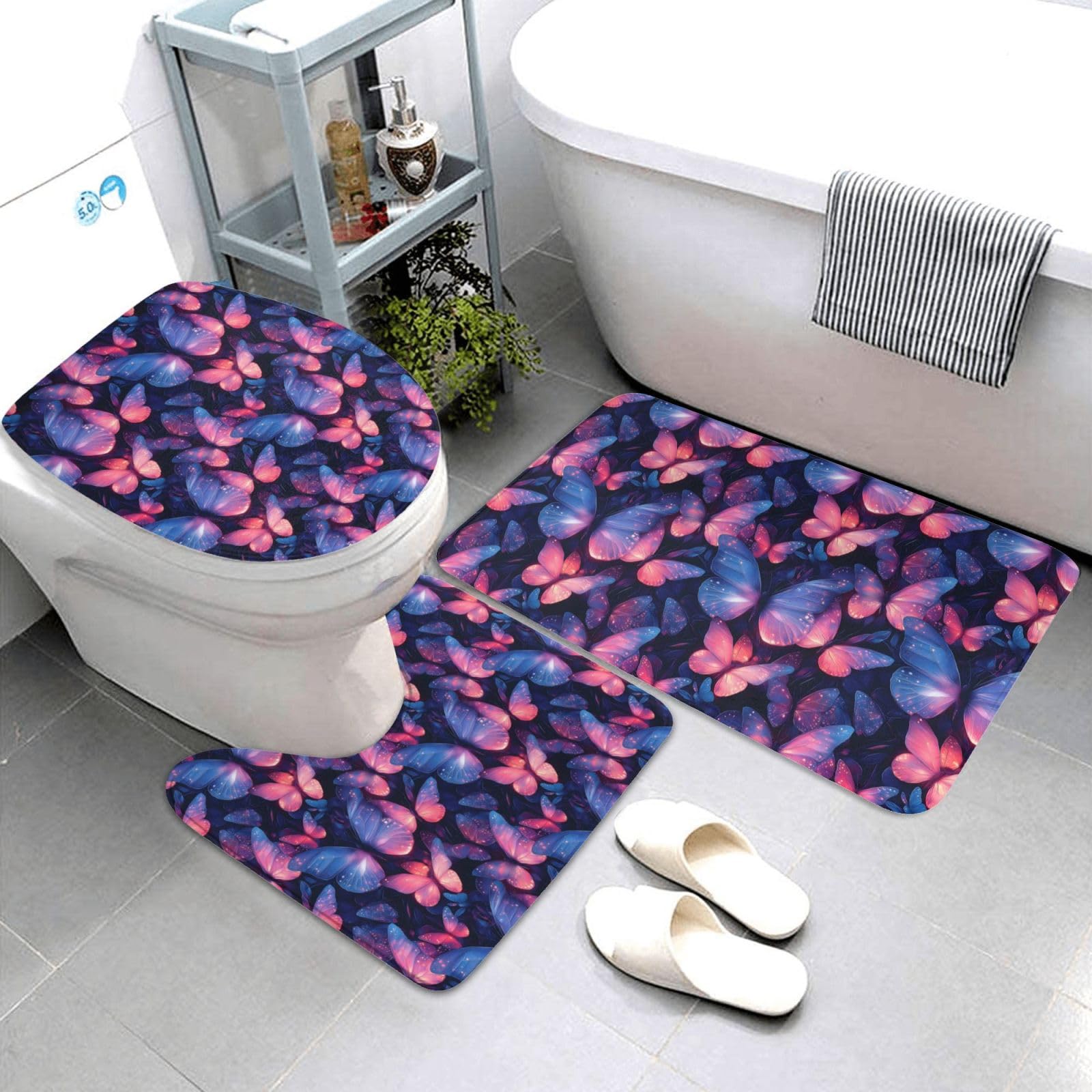 Tapis de contour pour toilettes motif papillon rose ambiance douce